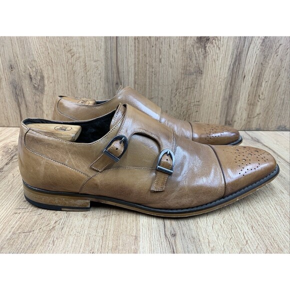 Stacy Adams Double Monk Strap Dress Shoes Mens 12 M Brown Leather Cap Toe 24943 - Picture 2 of 16